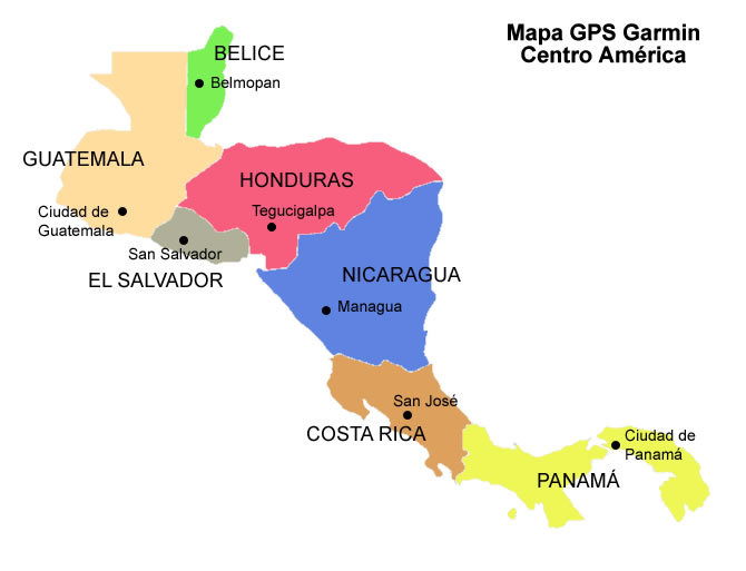 Mapa GPS Garmin Nicaragua, Honduras, Costa Rica, El Salvador, Guatemala, Panamá y Belice